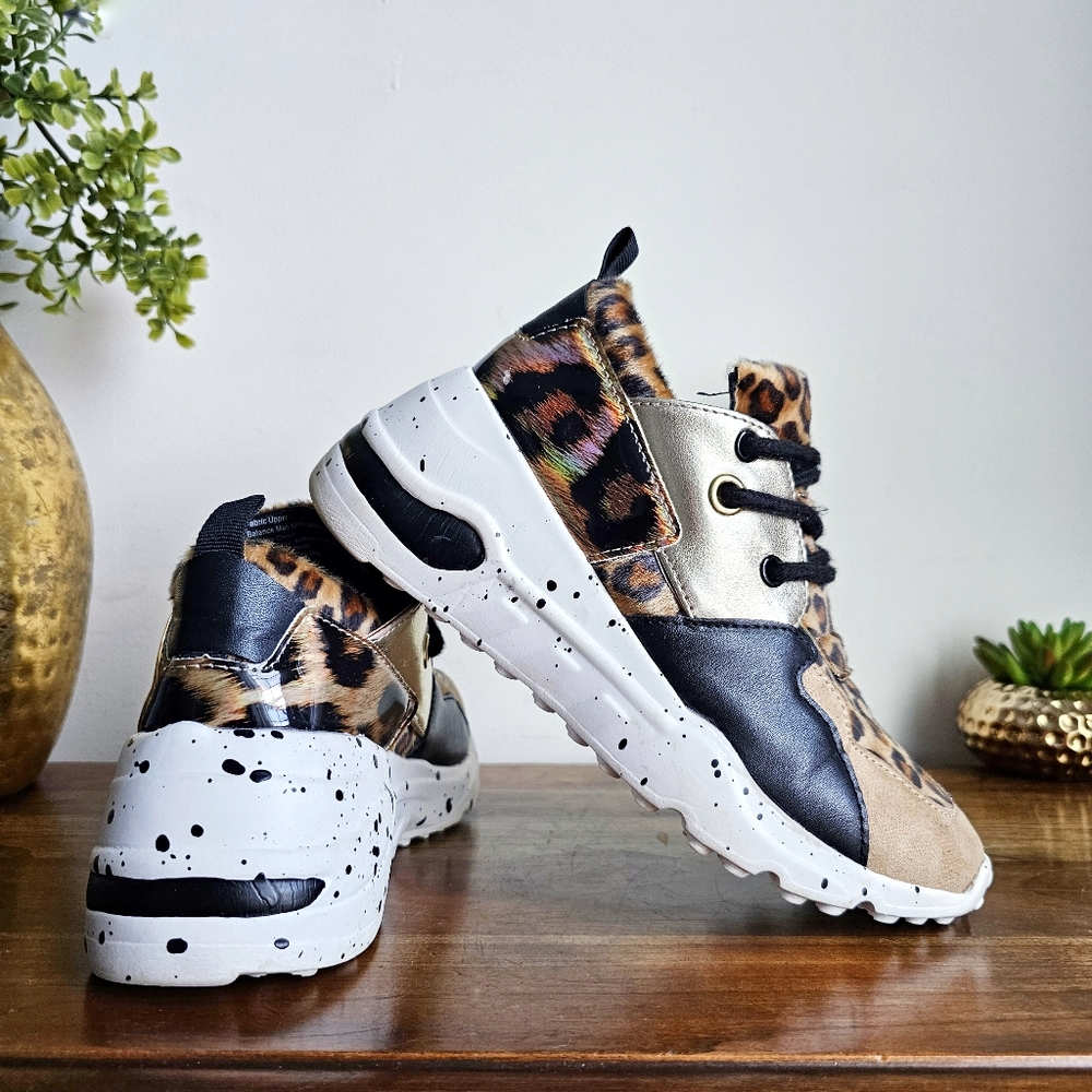 Brash Leopard Print Sneakers with Black and Gold Accents